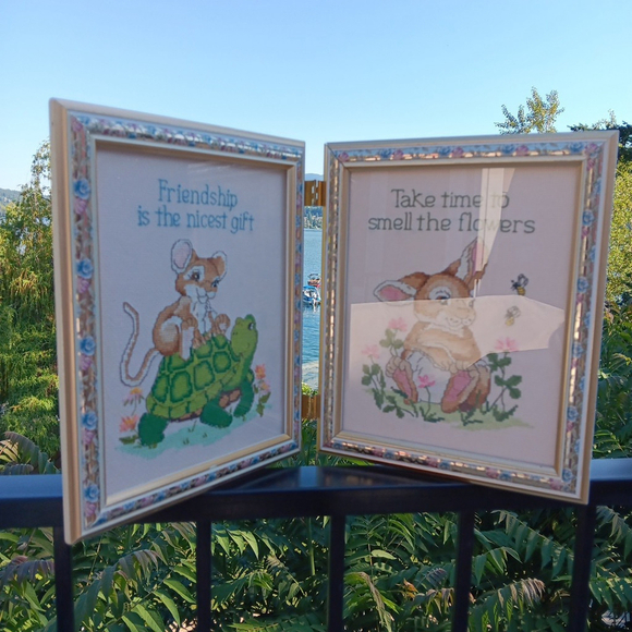 Needlepoint Finished In Frame Desk Decor Gorgeous! Turtle Rabbit Mouse Canada - Picture 15 of 16